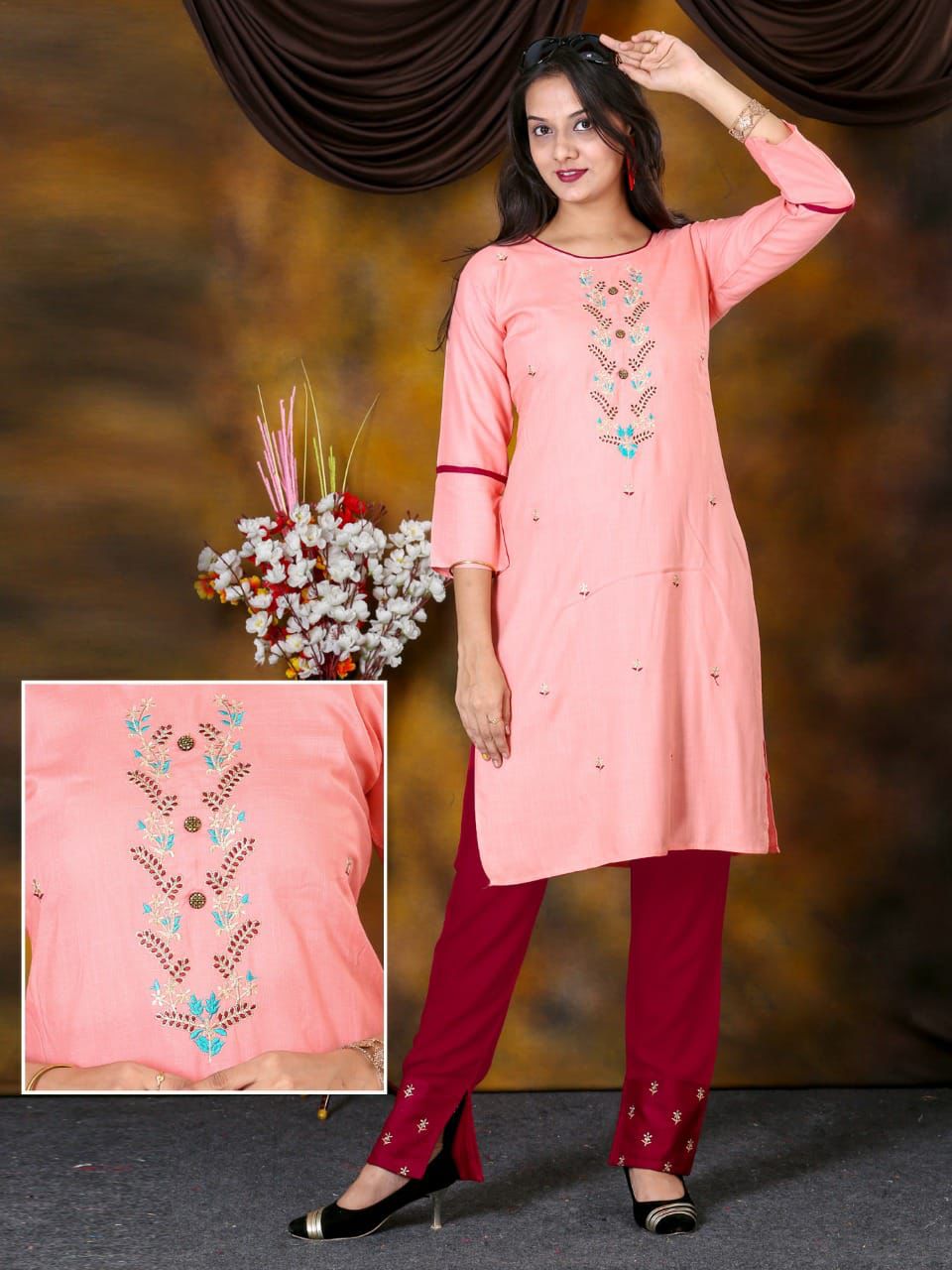 Beauty Queen Checkmate Ethnic Wear Designer Rayon Kurti With Bottom Collection